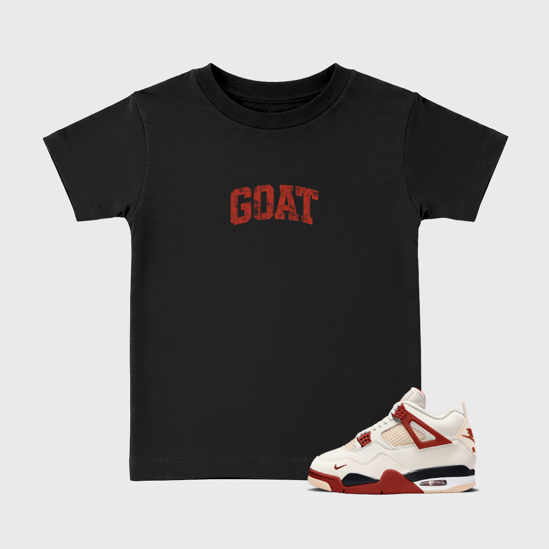 Sneaker match tees – Sneaker Tees To Match Air Jordan 4 Brick After Brick Shoes – Vintage Goat Kids T-Shirt Black 1