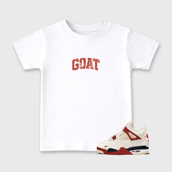 Sneaker match tees – Sneaker Tees To Match Air Jordan 4 Brick After Brick Shoes – Vintage Goat Kids T-Shirt White 1