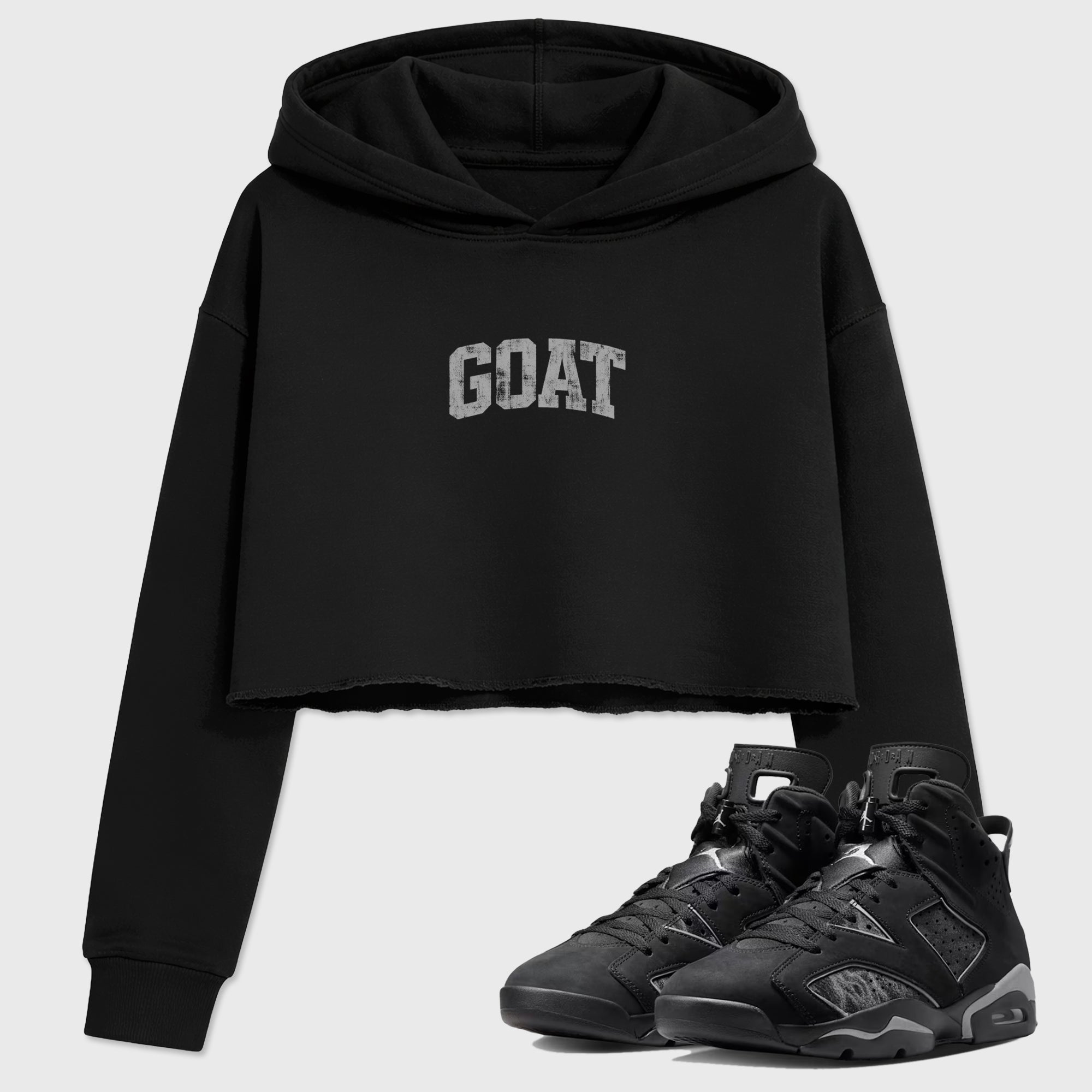 Sneaker match tees – Sneaker Tees To Match Air Jordan 6 Cap and Gown Shoes – Vintage Goat Crop T-Shirt Black 1