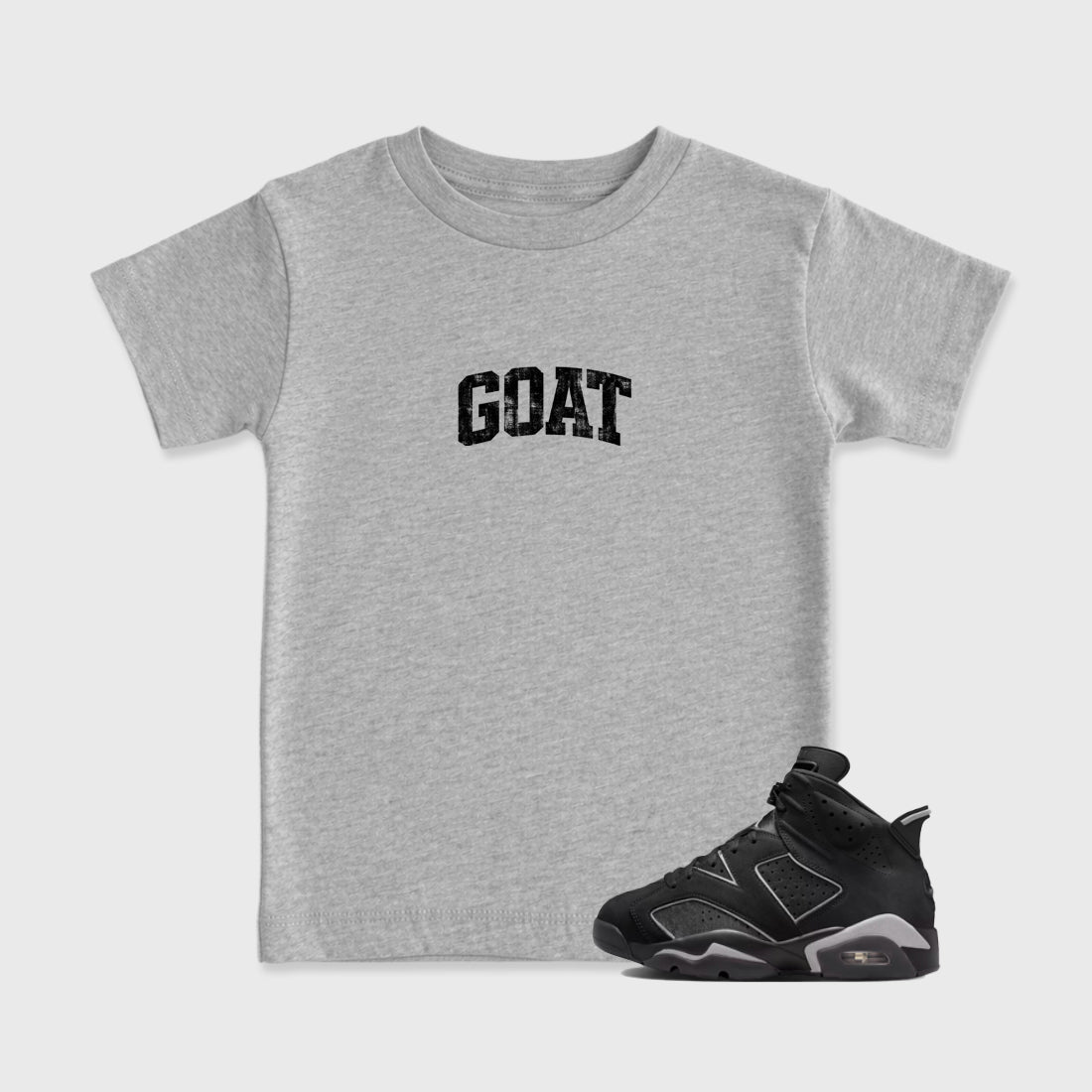 Sneaker match tees – Sneaker Tees To Match Air Jordan 6 Cap and Gown Shoes – Vintage Goat Kids T-Shirt Heather Grey 1