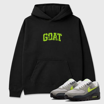 Sneakerfit graphic tee destination – Sneaker Tees To Match Air Max 90 Neon Yellow Sneakers – Vintage Goat Tee Black 1