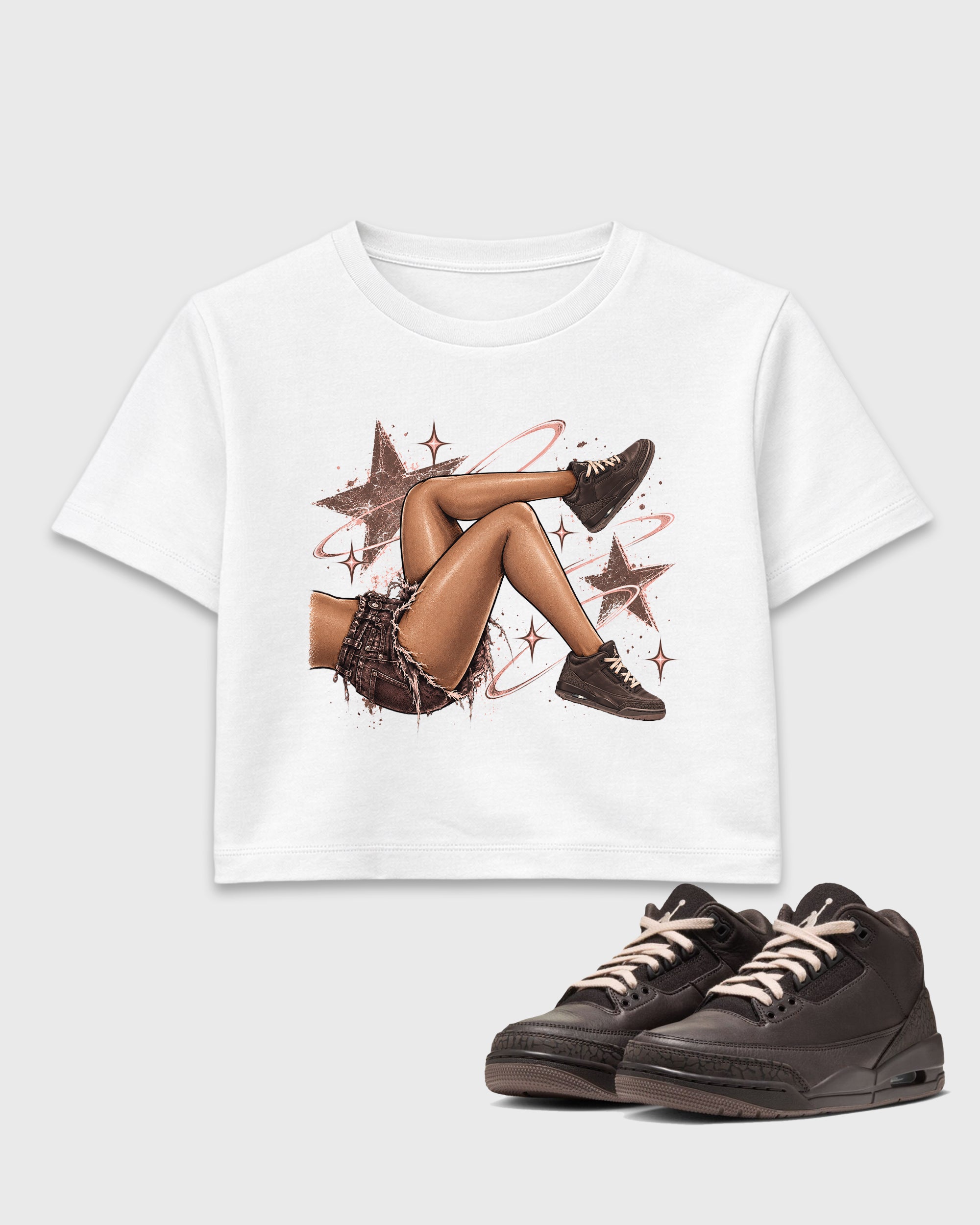 Vintage Got Em Legs women’s crop tee designed to match the Air Jordan 3 Fireside, featuring coordinated White 1 options for a perfect streetwear vibe.
