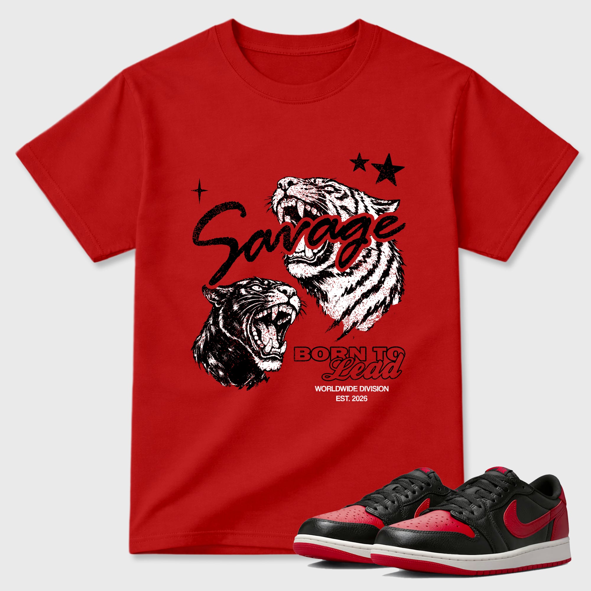 Sneaker match tees – Sneaker Tees To Match Air Jordan 1 Banned Shoes – Vintage Savage Tee Red 1
