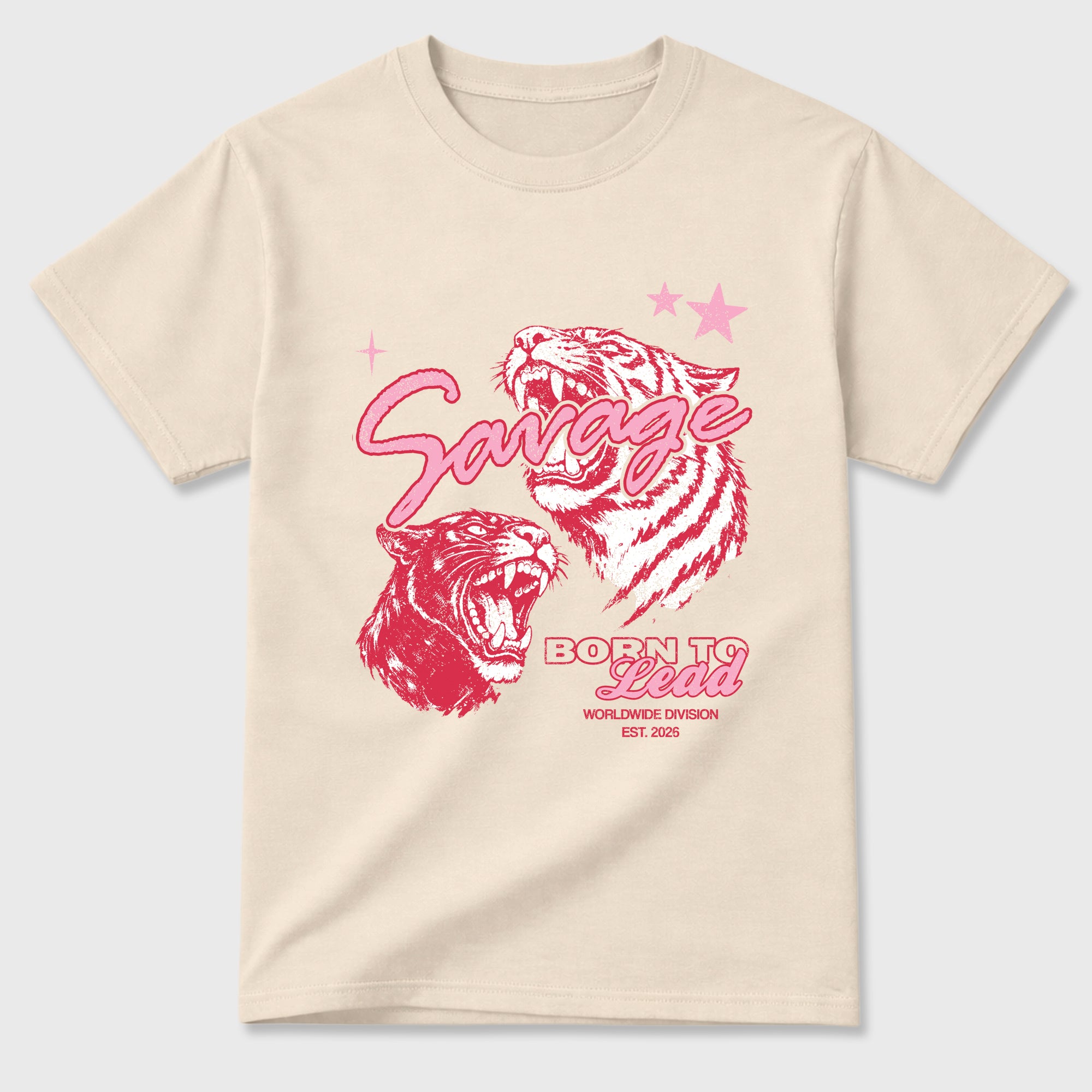 Vintage Savage Graphic T-Shirt sneaker match tee designed for the Air Jordan 1 Travis Scott Tropical Pink, featuring coordinated color options for a perfect streetwear match. Natural 2 shirt.