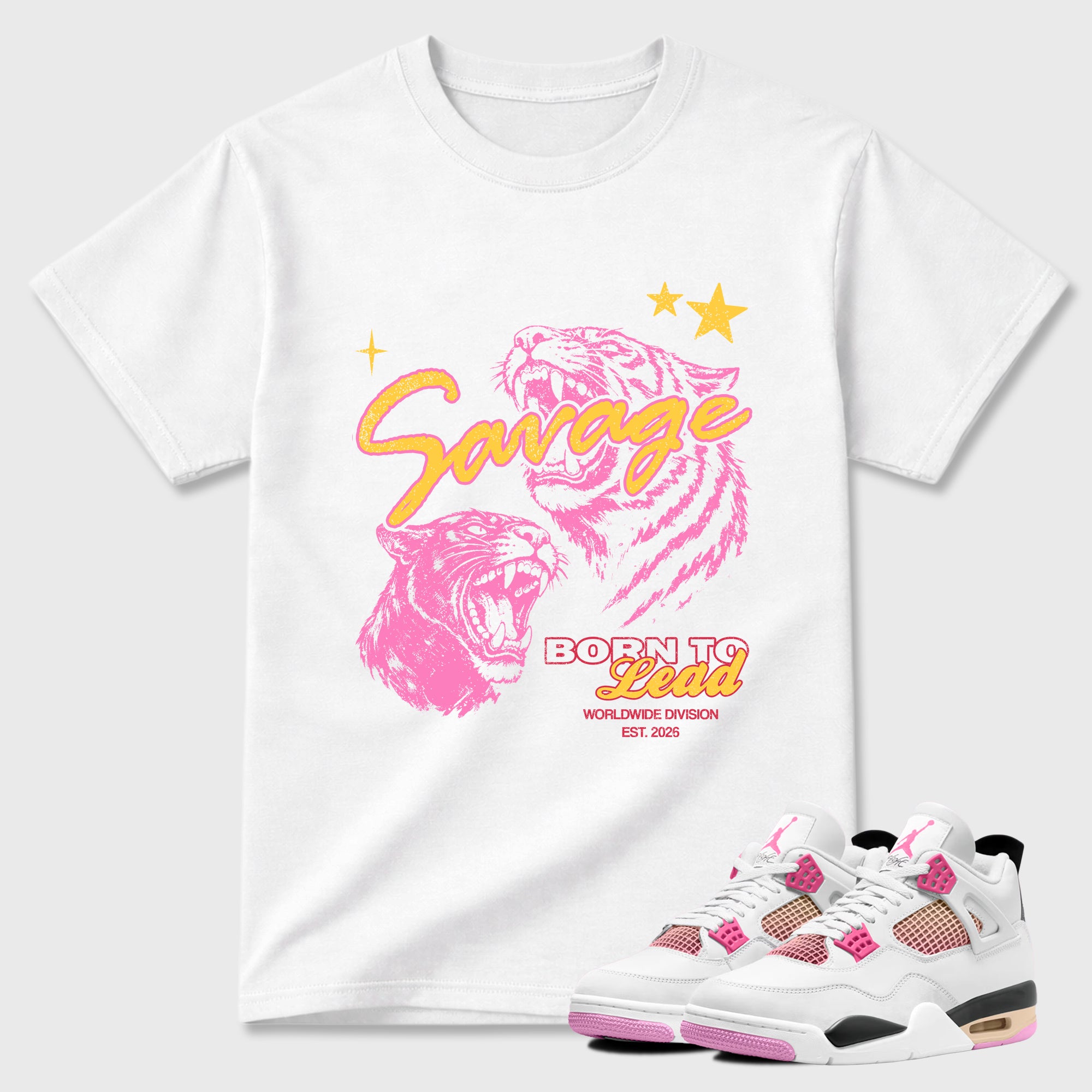 Vintage Savage Graphic T-Shirt featuring original streetwear artwork designed to match the Air Jordan 4 Comic. White 1 Graphic T-Shirt.