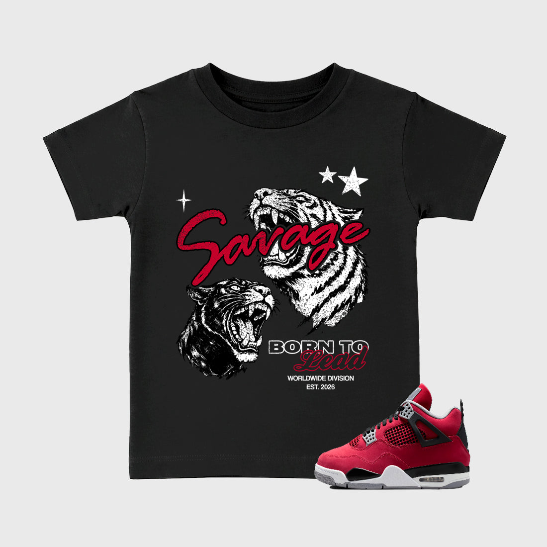 Sneaker match tees – Sneaker Tees To Match Air Jordan 4 Toro Bravo Shoes – Vintage Savage Kids T-Shirt Black 1