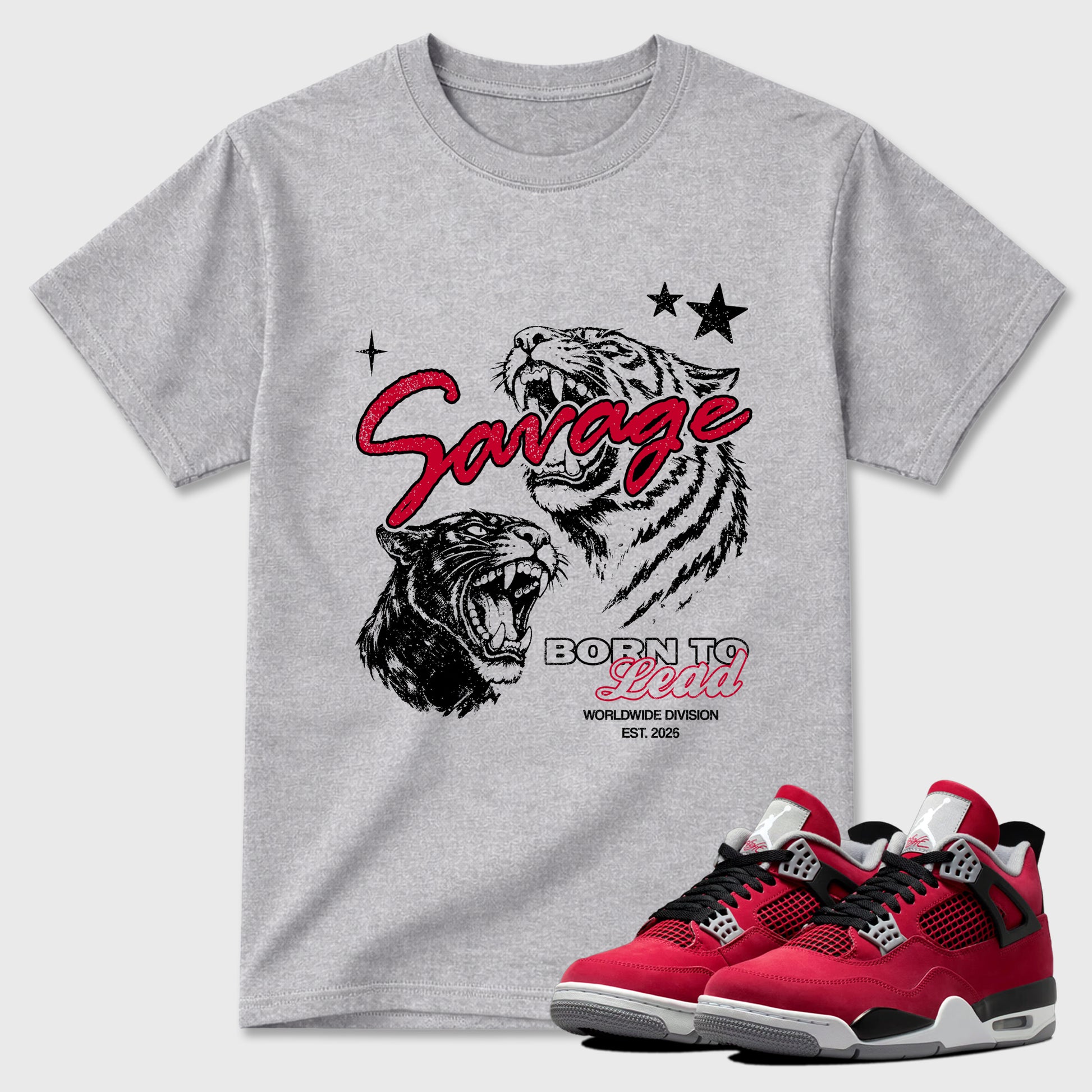 Sneaker match tees – Sneaker Tees To Match Air Jordan 4 Toro Bravo Shoes – Vintage Savage Tee Heather Grey 1