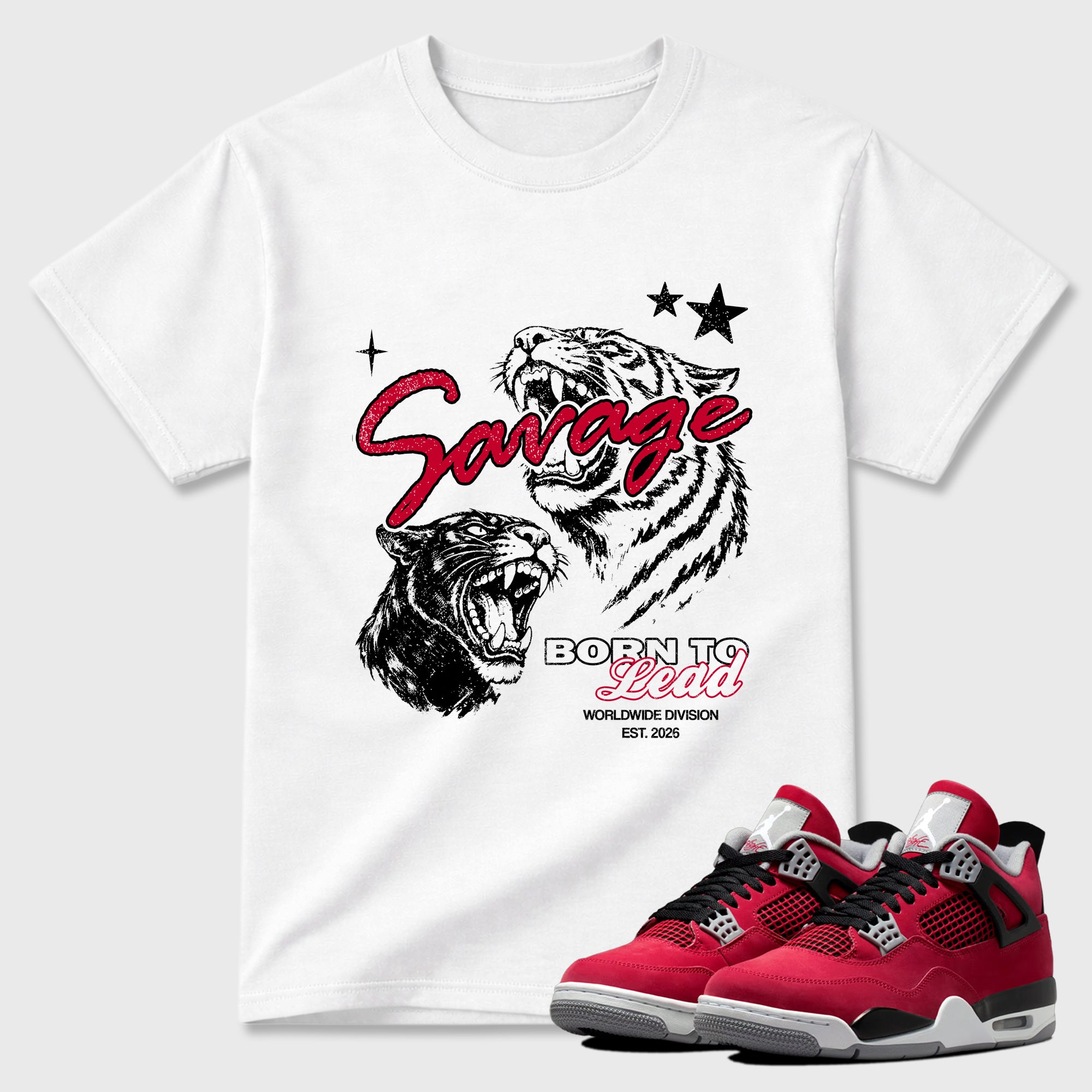 Sneaker match tees – Sneaker Tees To Match Air Jordan 4 Toro Bravo Shoes – Vintage Savage Tee White 1