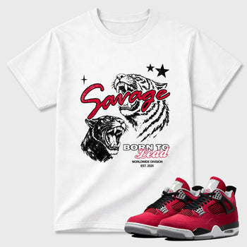 Sneaker match tees – Sneaker Tees To Match Air Jordan 4 Toro Bravo Shoes – Vintage Savage Tee White 1