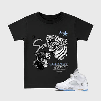 Sneaker match tees – Sneaker Tees To Match Air Jordan 5 White Metallic Shoes – Vintage Savage Kids T-Shirt Black 1