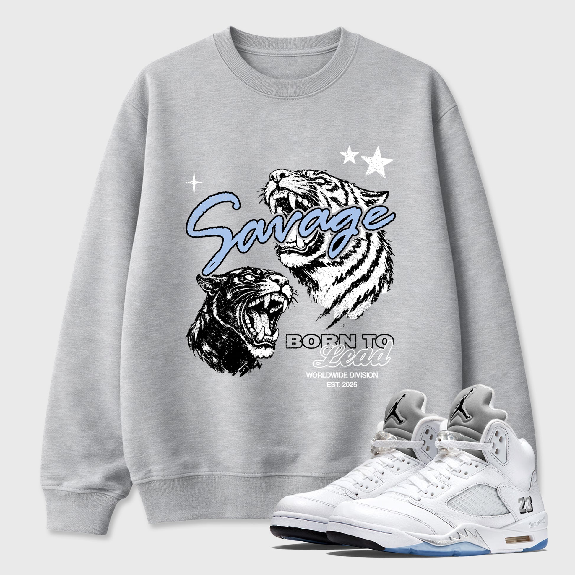 Sneaker match tees – Sneaker Tees To Match Air Jordan 5 White Metallic Shoes – Vintage Savage Tee Heather Grey 1