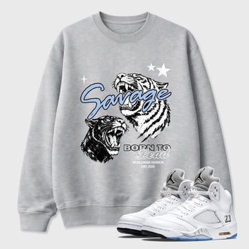 Sneaker match tees – Sneaker Tees To Match Air Jordan 5 White Metallic Shoes – Vintage Savage Tee Heather Grey 1