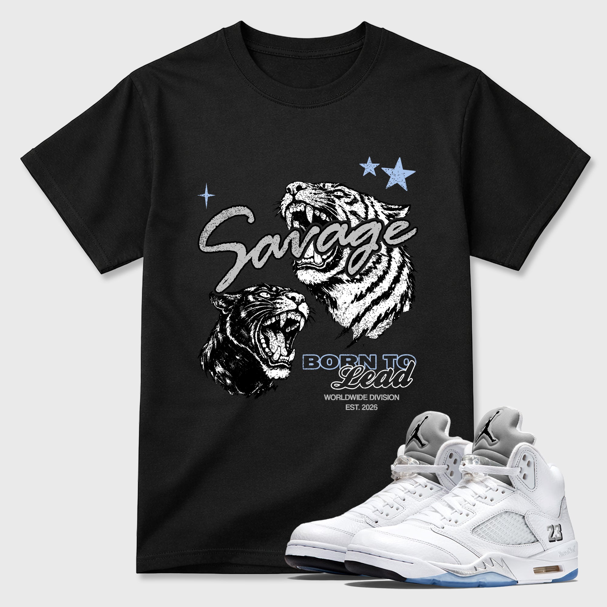 Sneaker match tees – Sneaker Tees To Match Air Jordan 5 White Metallic Shoes – Vintage Savage Tee Black 1
