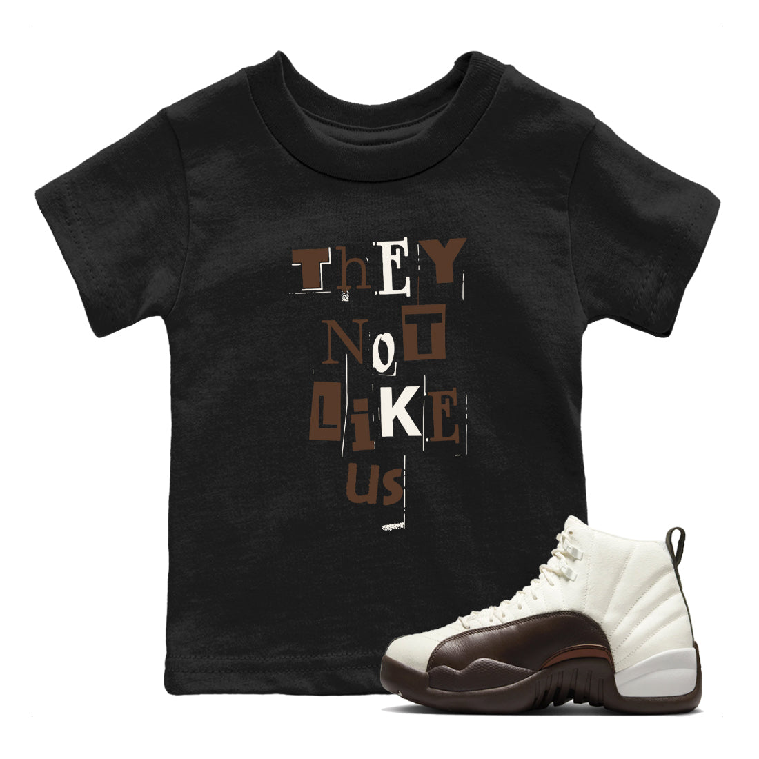 AJ12 Baroque Brown shirts to match jordans Vintage They Not Like Us best t shirts to wear with jordans SoleFly x Jordan 12 Baroque Brown match shoes to clothes SNRT Sneaker Tees Youth Baby Black 1 tee