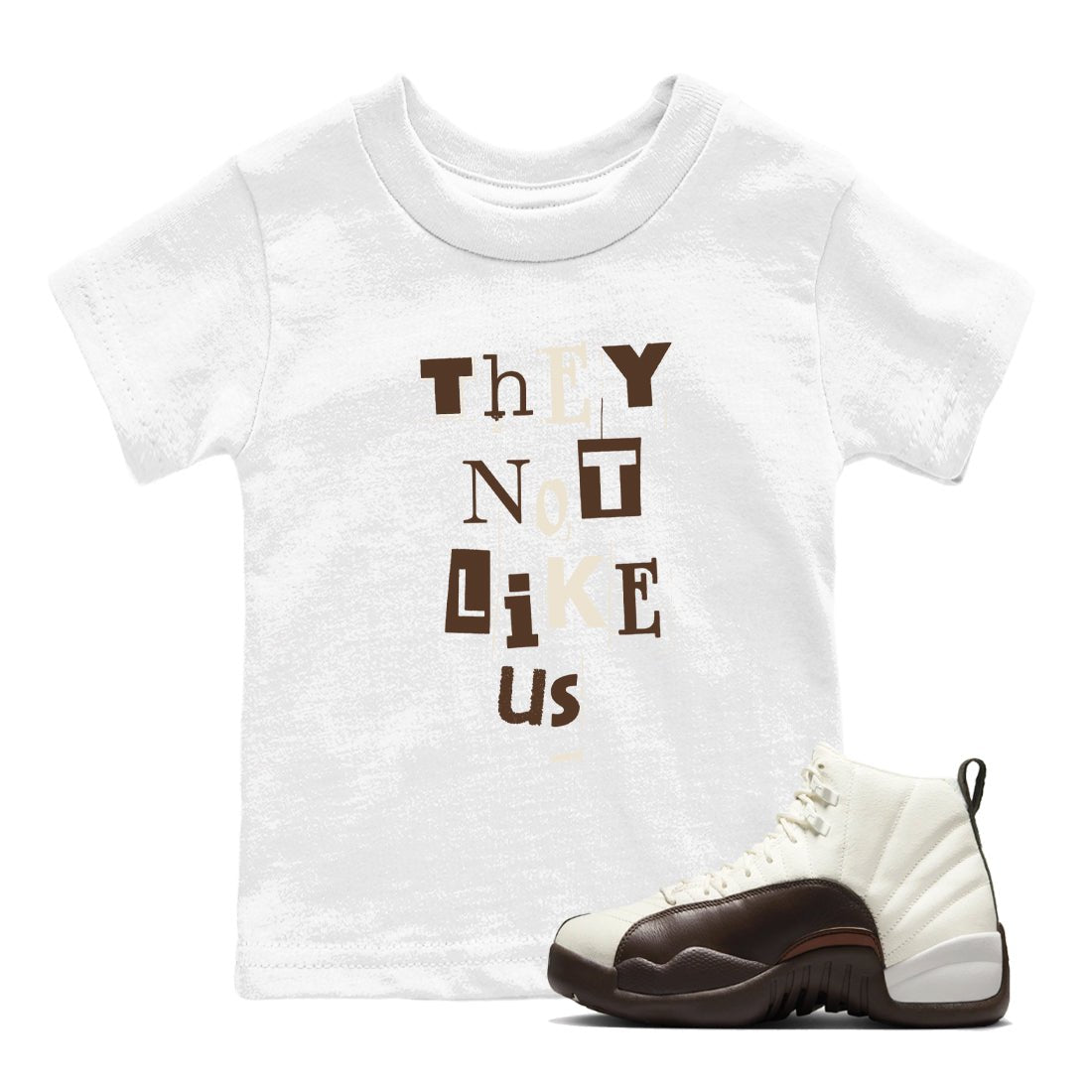 AJ12 Baroque Brown shirts to match jordans Vintage They Not Like Us best t shirts to wear with jordans SoleFly x Jordan 12 Baroque Brown match shoes to clothes SNRT Sneaker Tees Youth Baby White 1 tee