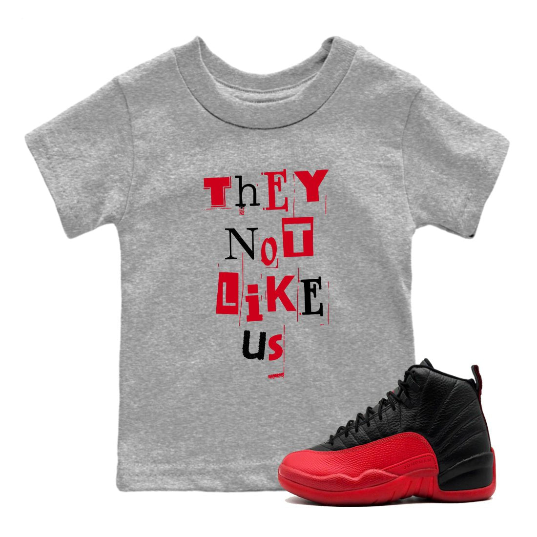 12s Flu Game shirts to match jordans Vintage They Not Like Us best t shirts to wear with jordans AJ12 Retro Flu Game match shoes to clothes SNRT Sneaker Tees Youth Baby Heather Grey 1 tee