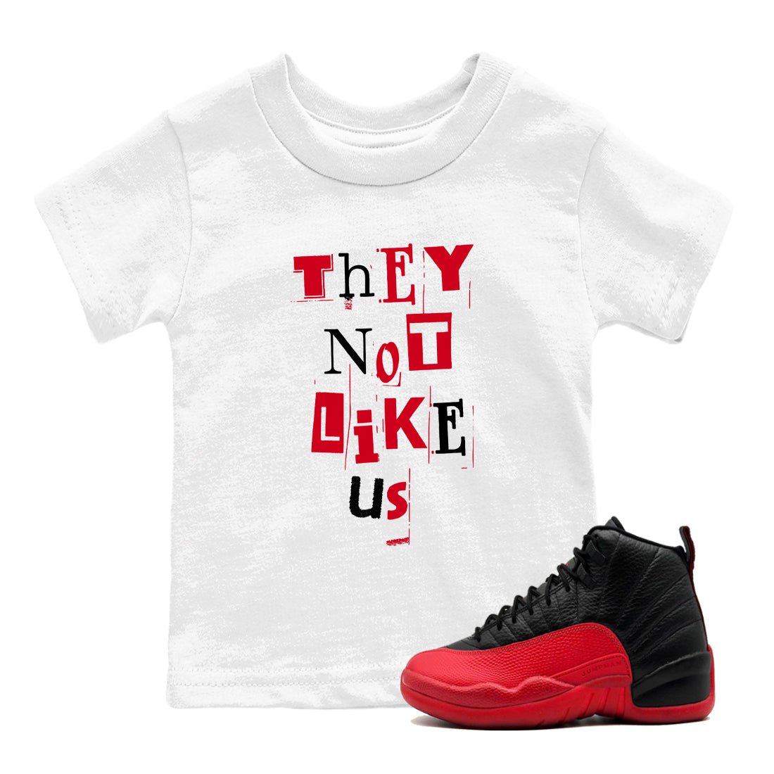 12s Flu Game shirts to match jordans Vintage They Not Like Us best t shirts to wear with jordans AJ12 Retro Flu Game match shoes to clothes SNRT Sneaker Tees Youth Baby White 1 tee