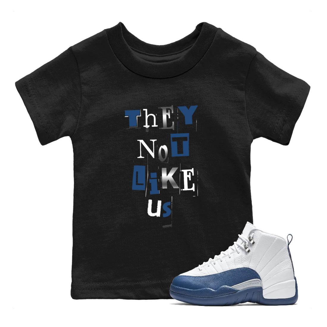 12s French Blue Sneaker match tees – Sneaker Tees To Match Jordan 12 French Blue Shoes – Vintage They Not Like Us Kids T-Shirt Black 1