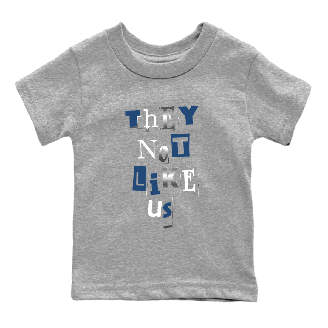 12s French Blue Sneaker match tees – Sneaker Tees To Match Jordan 12 French Blue Shoes – Vintage They Not Like Us Kids T-Shirt Heather Grey 2