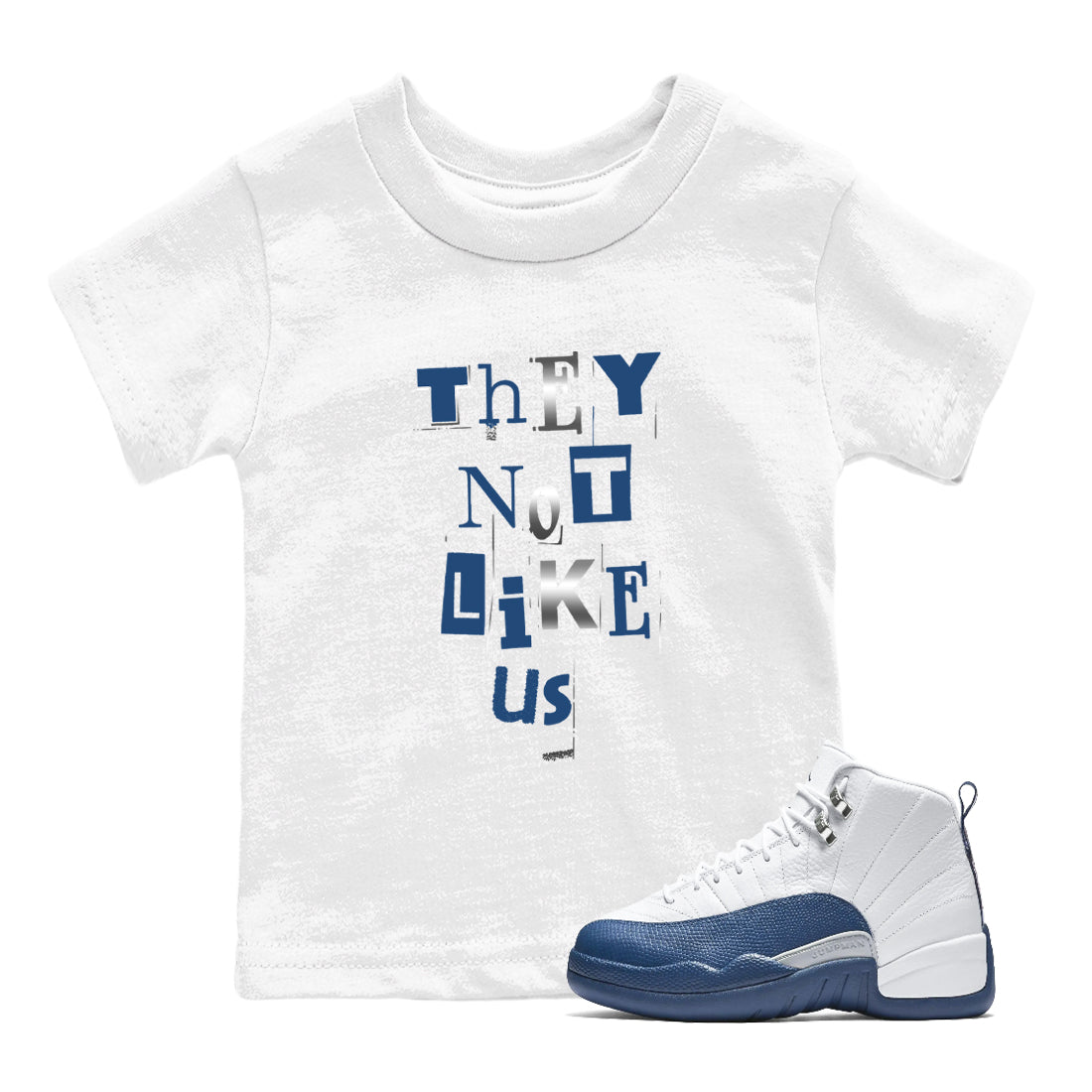 12s French Blue Sneaker match tees – Sneaker Tees To Match Jordan 12 French Blue Shoes – Vintage They Not Like Us Kids T-Shirt White 1