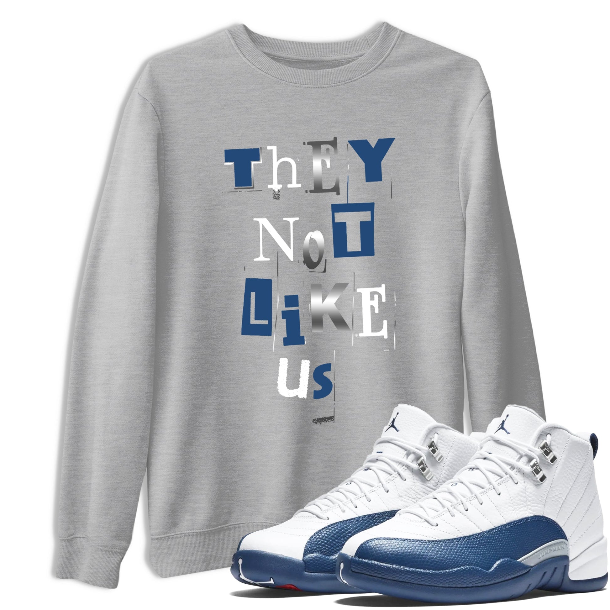 12s French Blue Sneaker match tees – Sneaker Tees To Match Jordan 12 French Blue Shoes – Vintage They Not Like Us Tee Heather Grey 1