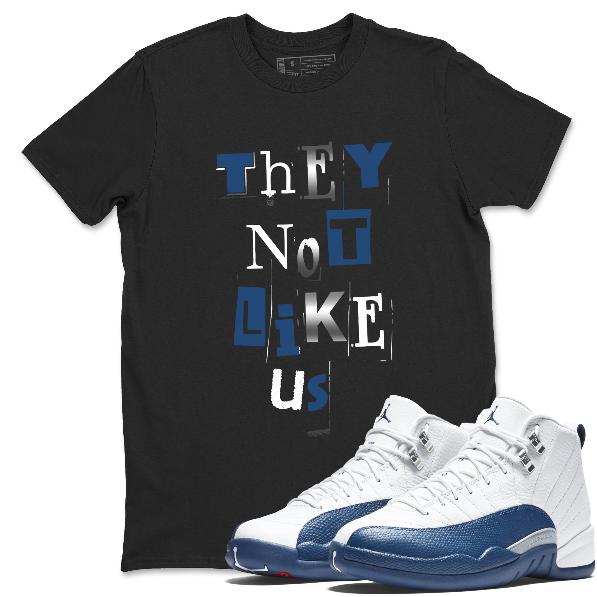 12s French Blue Sneaker match tees – Sneaker Tees To Match Jordan 12 French Blue Shoes – Vintage They Not Like Us Tee Black 1
