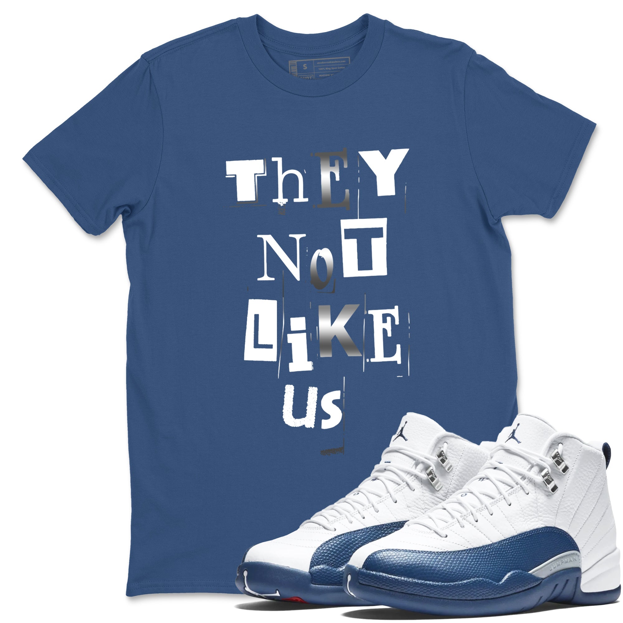 12s French Blue Sneaker match tees – Sneaker Tees To Match Jordan 12 French Blue Shoes – Vintage They Not Like Us Tee Denim Blue 1