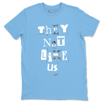 Vintage They Not Like Us sneaker match t-shirt styled to complete your fit with the Air Jordan 12 White and University Blue sneakers, shown in Carolina Blue 2.