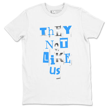 Vintage They Not Like Us sneaker match t-shirt styled to complete your fit with the Air Jordan 12 White and University Blue sneakers, shown in White 2.