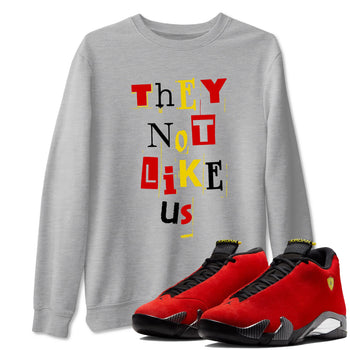 Vintage They Not Like Us sneaker match t-shirt styled to complete your fit with the Air Jordan 14 Challenge Red sneakers, graphic shirts in Heather Grey 1.