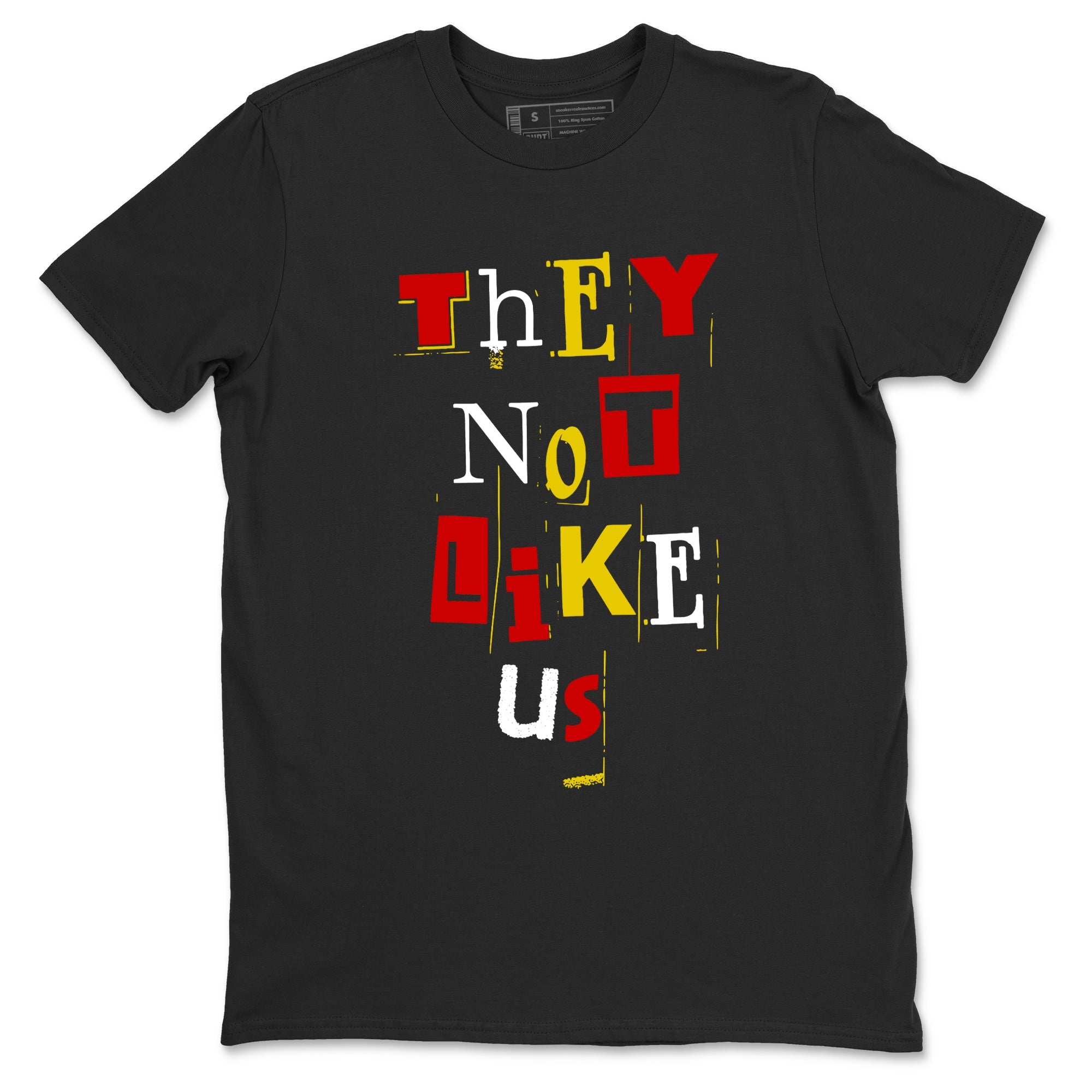 Vintage They Not Like Us sneaker match t-shirt styled to complete your fit with the Air Jordan 14 Challenge Red sneakers, graphic shirts in Black 2.