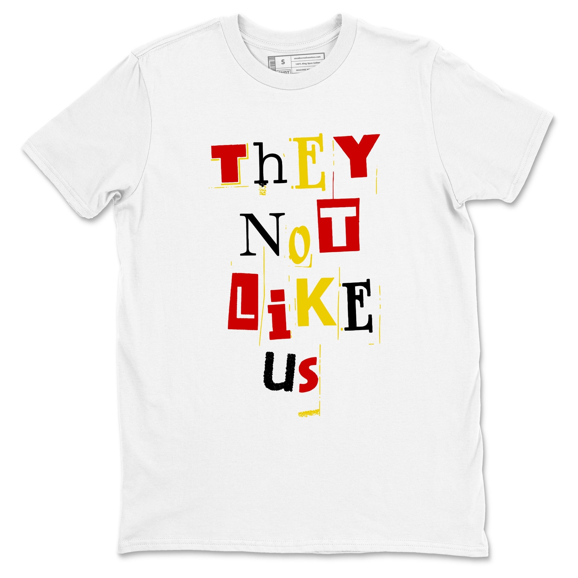 Vintage They Not Like Us sneaker match t-shirt styled to complete your fit with the Air Jordan 14 Challenge Red sneakers, graphic shirts in White 2.