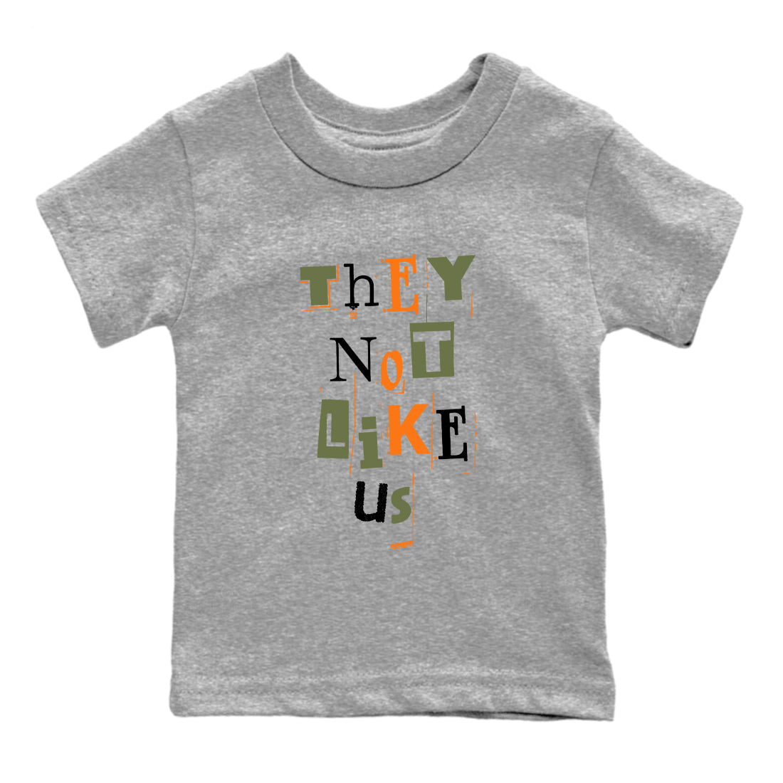 Sneaker match tees – Sneaker Tees To Match Undefeated inspired colorways Air Jordan 4 OG Olive Shoes  – Vintage They Not Like Us Kids T-Shirt Heather Grey 2