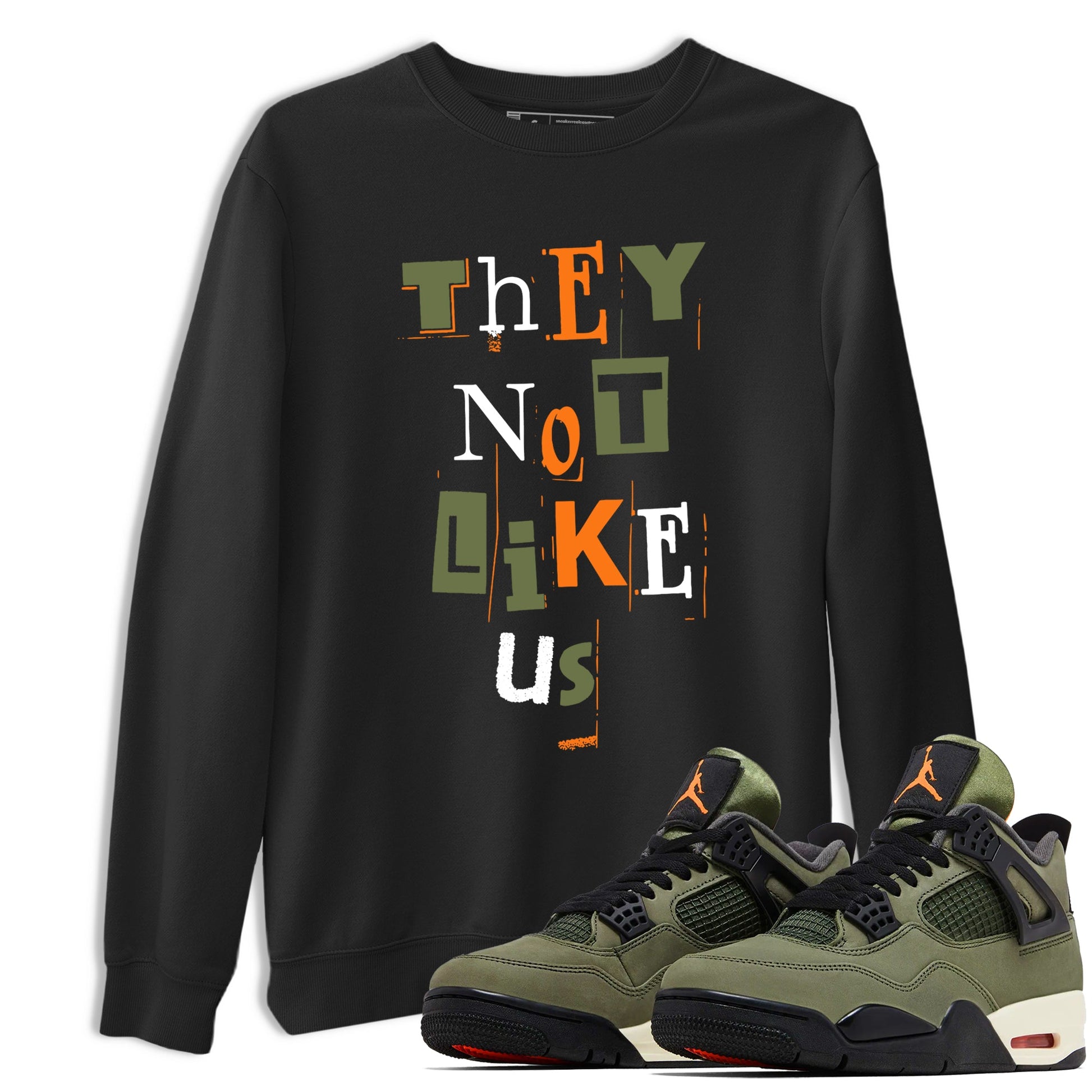 Sneaker match tees – Sneaker Tees To Match Undefeated inspired colorways Air Jordan 4 OG Olive Shoes  – Vintage They Not Like Us Tee Black 1