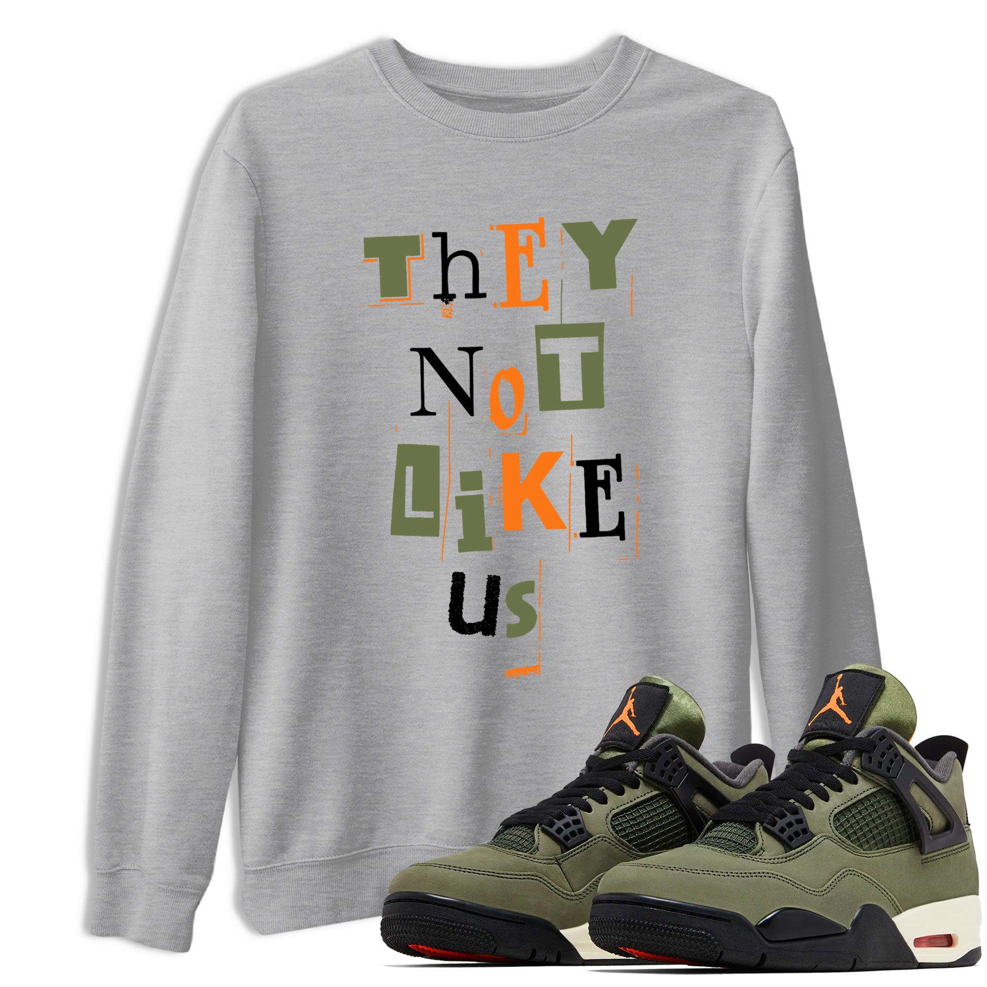 Sneaker match tees – Sneaker Tees To Match Undefeated inspired colorways Air Jordan 4 OG Olive Shoes  – Vintage They Not Like Us Tee Heather Grey 1
