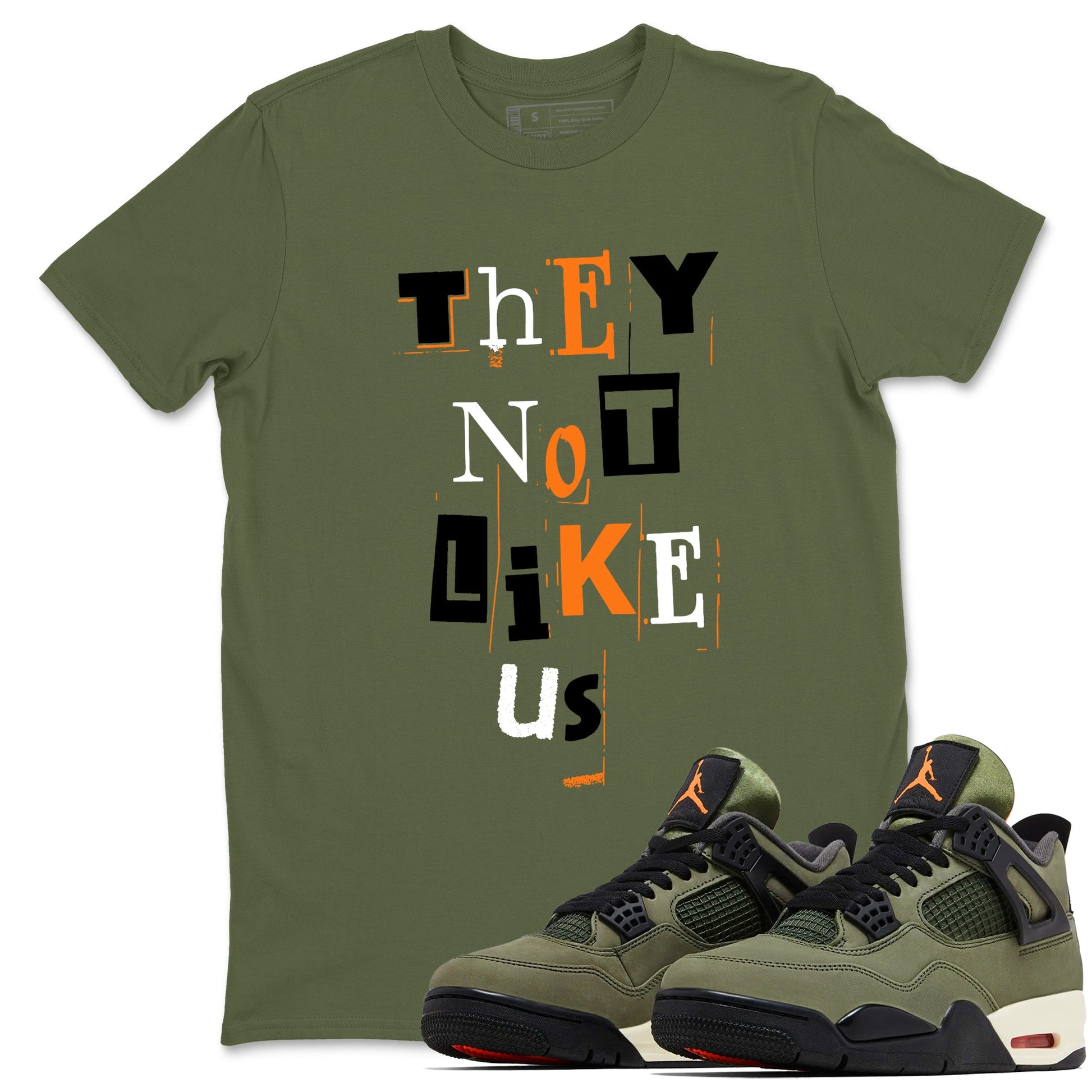 Sneaker match tees – Sneaker Tees To Match Undefeated inspired colorways Air Jordan 4 OG Olive Shoes  – Vintage They Not Like Us Tee Military Green 1