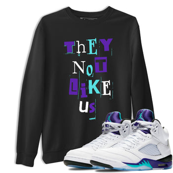 Vintage They Not Like Us sneaker match t-shirt styled to complete your fit with the Air Jordan 5 Grape sneakers, shown in Black 1.