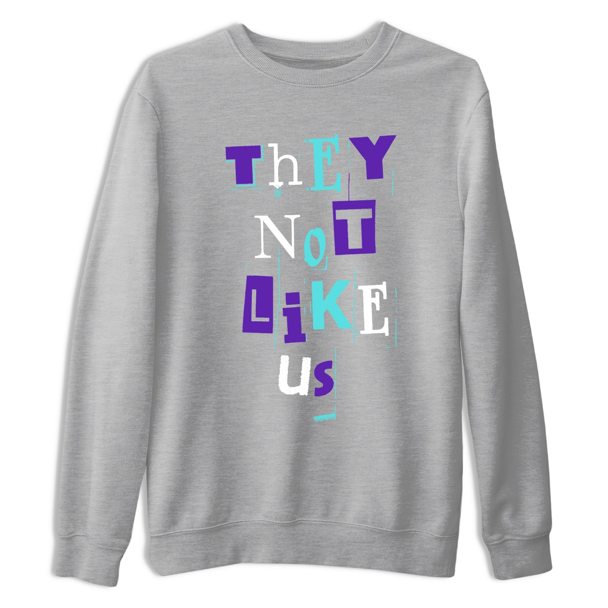 Vintage They Not Like Us sneaker match t-shirt styled to complete your fit with the Air Jordan 5 Grape sneakers, shown in Heather Grey 2.