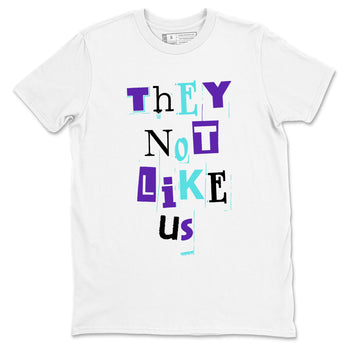 Vintage They Not Like Us sneaker match t-shirt styled to complete your fit with the Air Jordan 5 Grape sneakers, shown in White 2.
