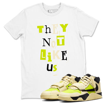 Vintage They Not Like Us sneaker match t-shirt styled to complete your fit with the Jordan Jumpman Jack Travis Scott Bright Cactus sneakers, shown in White 1.