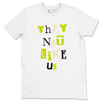 Vintage They Not Like Us sneaker match t-shirt styled to complete your fit with the Jordan Jumpman Jack Travis Scott Bright Cactus sneakers, shown in White 2.