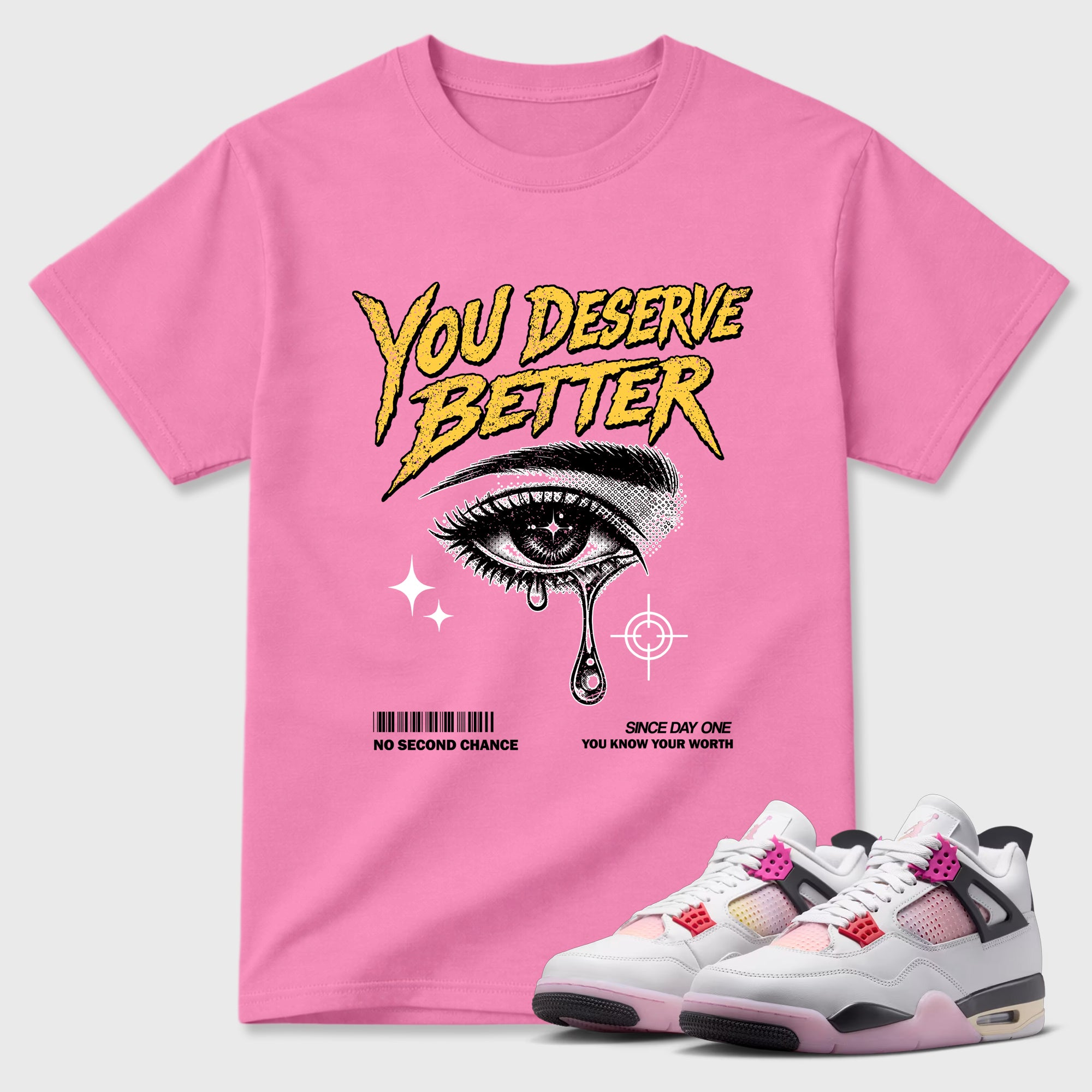 Vintage You Deserve Better Graphic T-Shirt featuring original streetwear artwork designed to match the Air Jordan 4 Comic. Bubble Gum 1 Graphic T-Shirt.