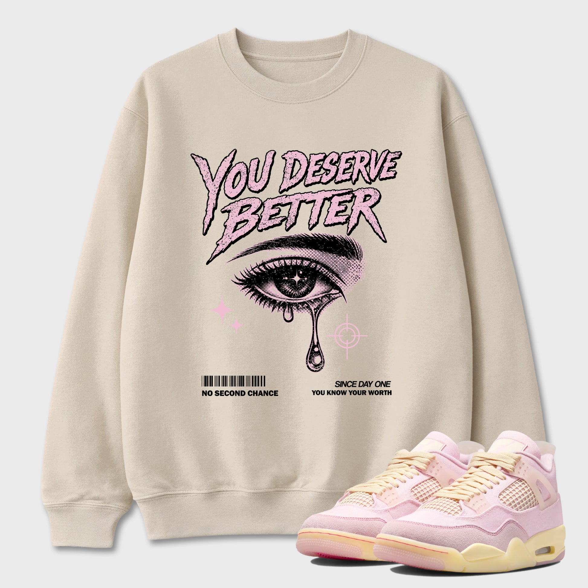 Sneaker match tees – Sneaker Tees To Match Air Jordan 4 Iced Carmine Shoes – Vintage You Deserve Better Tee Natural 1