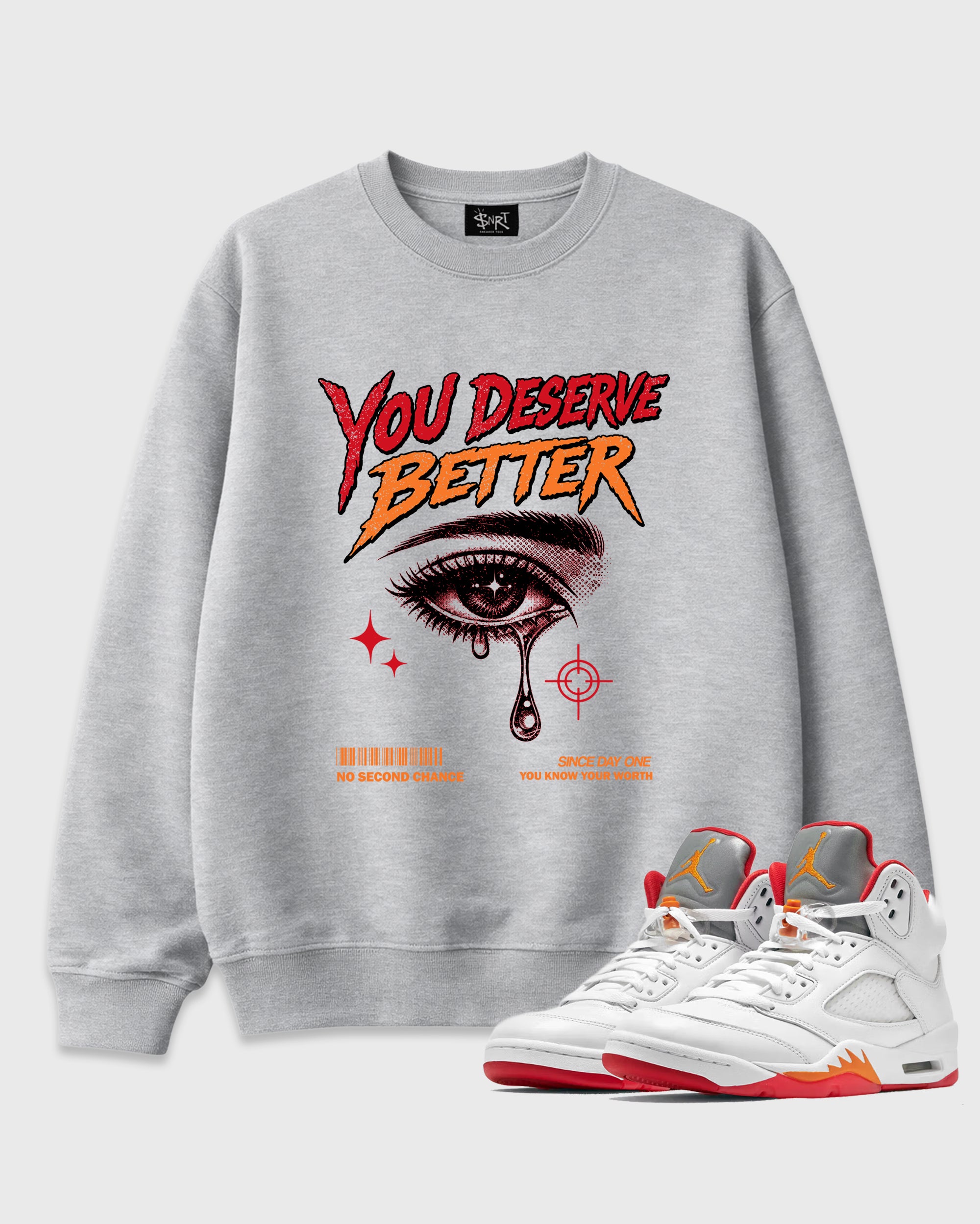 Vintage You Deserve Better Graphic T-Shirt featuring original streetwear artwork designed to match the Air Jordan 5 Sunset. Heather Grey 1 Graphic Tee.