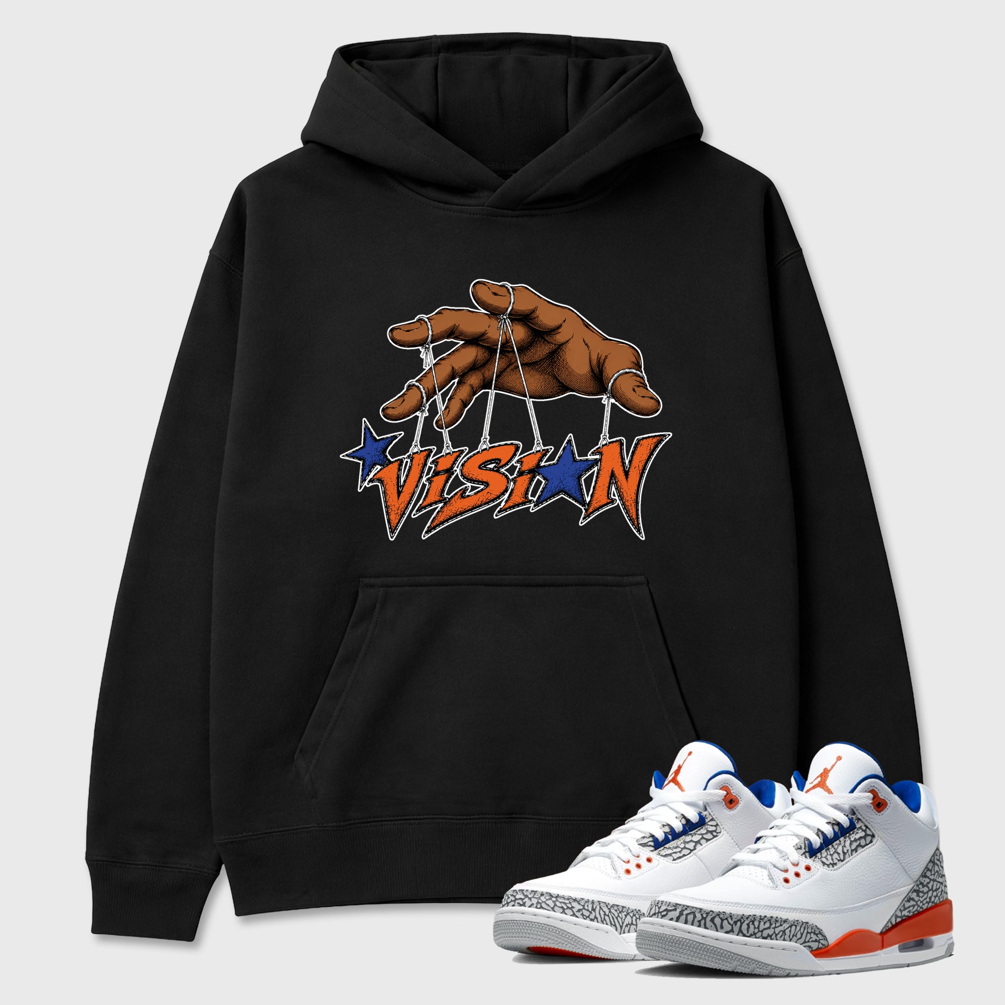Vision Graphic T-Shirt featuring original streetwear artwork designed to match the Air Jordan 3 Knicks. Black 1 Graphic Tee.