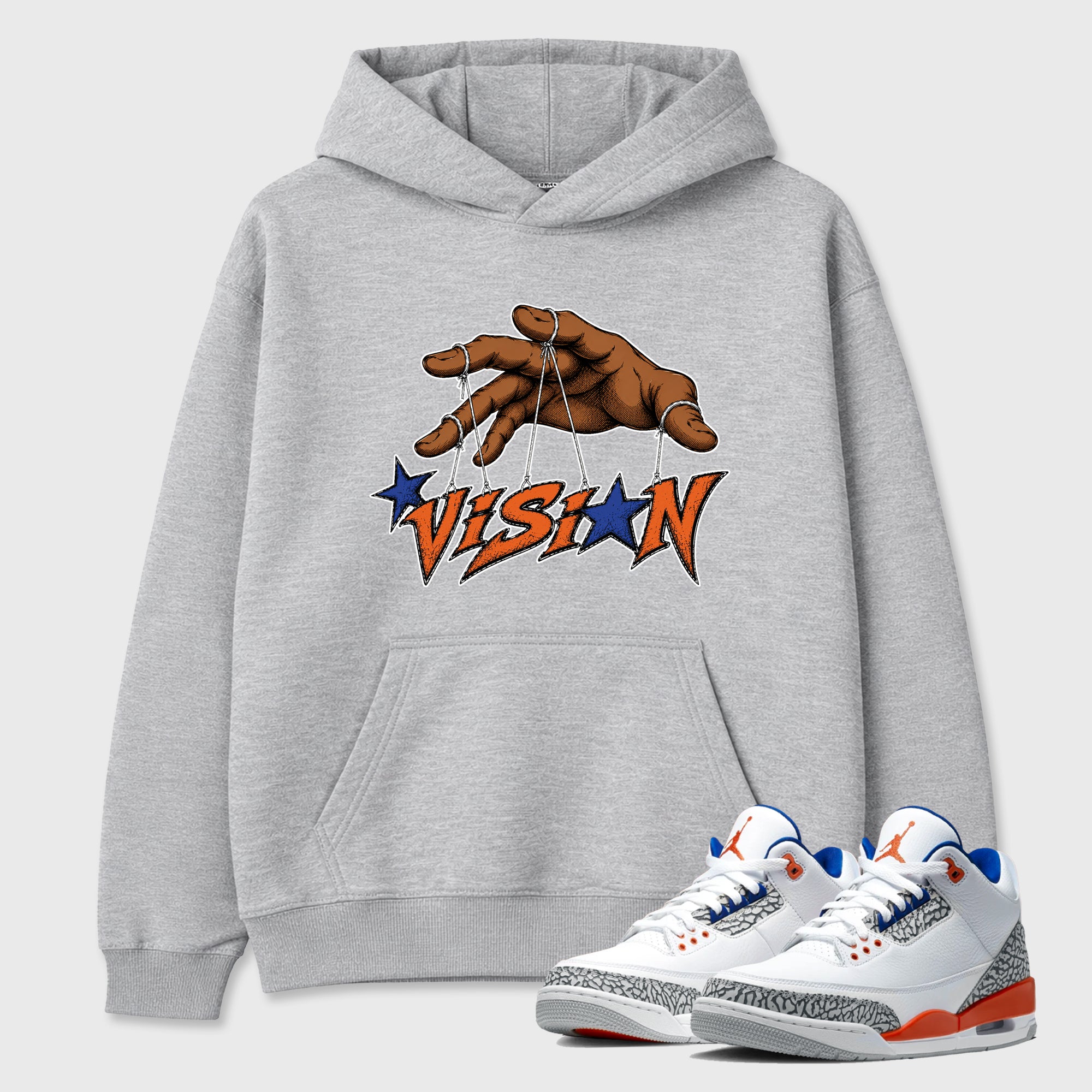 Vision Graphic T-Shirt featuring original streetwear artwork designed to match the Air Jordan 3 Knicks. Heather Grey 1 Graphic Tee.