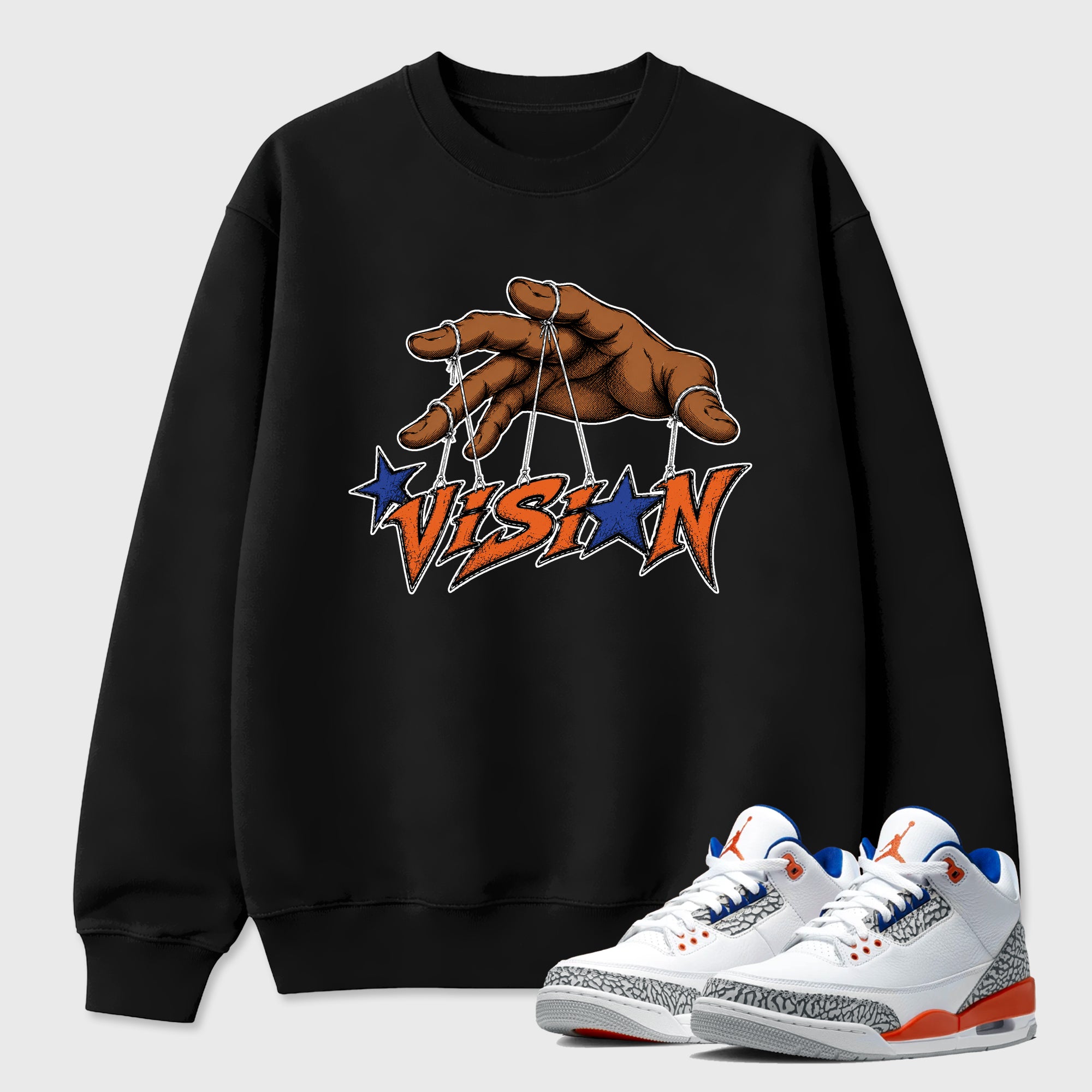 Vision Graphic T-Shirt featuring original streetwear artwork designed to match the Air Jordan 3 Knicks. Black 1 Graphic Tee.