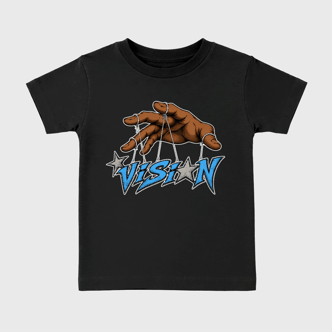 Vision affordable baby and kids t-shirt designed to match the Air Jordan 5 Black Carolina, featuring coordinated Black 2 options for the perfect little sneakerhead streetwear look.