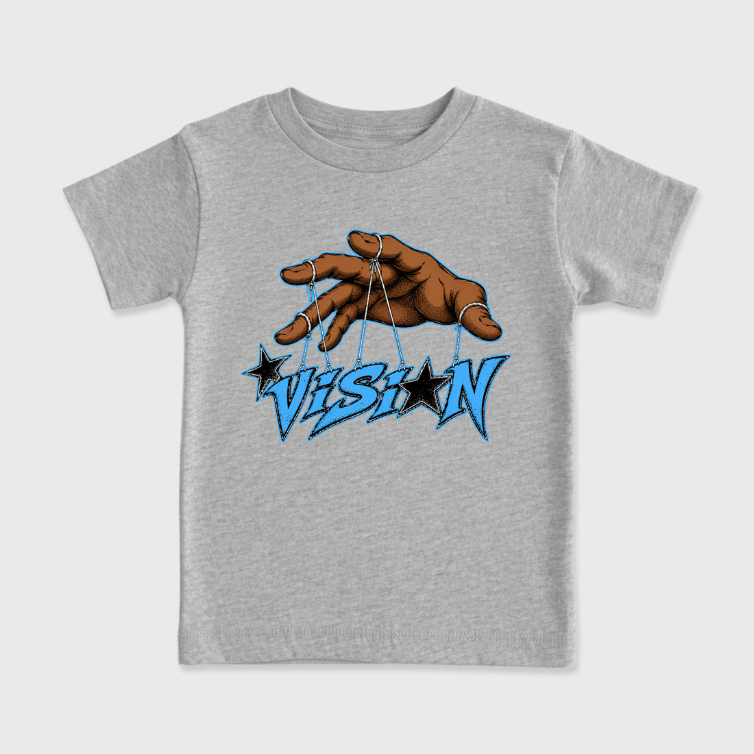 Vision affordable baby and kids t-shirt designed to match the Air Jordan 5 Black Carolina, featuring coordinated Heather Grey 2 options for the perfect little sneakerhead streetwear look.