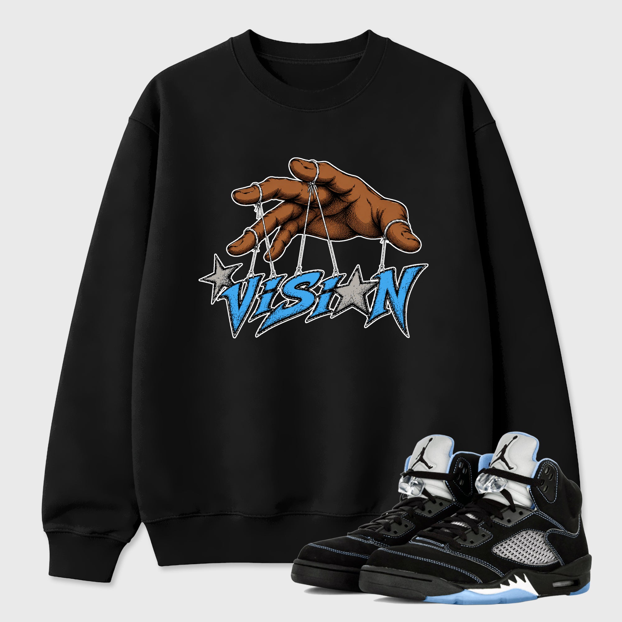 Vision Graphic T-Shirt sneaker match tee designed for the Air Jordan 5 Black Carolina, featuring coordinated color options for a perfect streetwear match. Black 1 shirt.